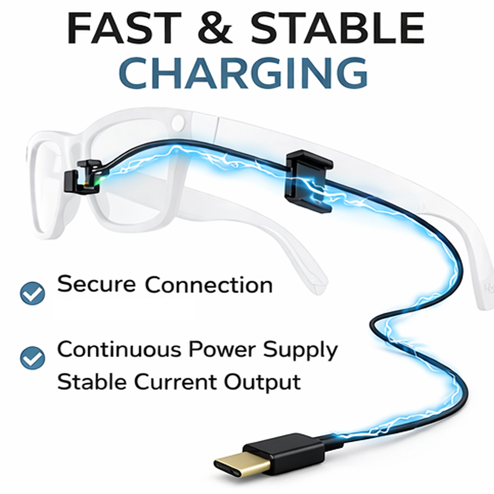 JYXEREM Charging Cable for Ray-Ban Meta Wayfarer & Gen 2, 3.9ft Type-C Clip-On Tangle-Free Design, Fast Charge While Wearing, Compatible with Power Bank, Phone, Car, Laptop