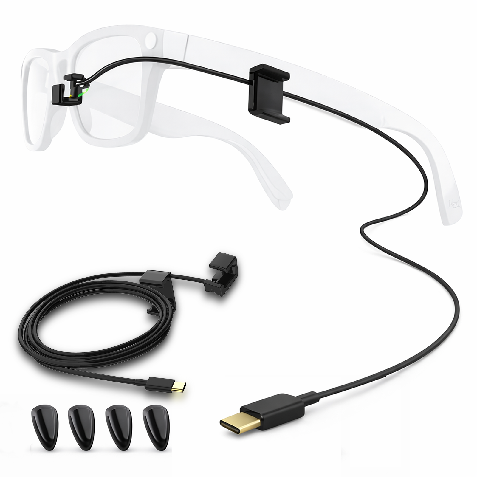 JYXEREM Charging Cable for Ray-Ban Meta Wayfarer & Gen 2, 3.9ft Type-C Clip-On Tangle-Free Design, Fast Charge While Wearing, Compatible with Power Bank, Phone, Car, Laptop