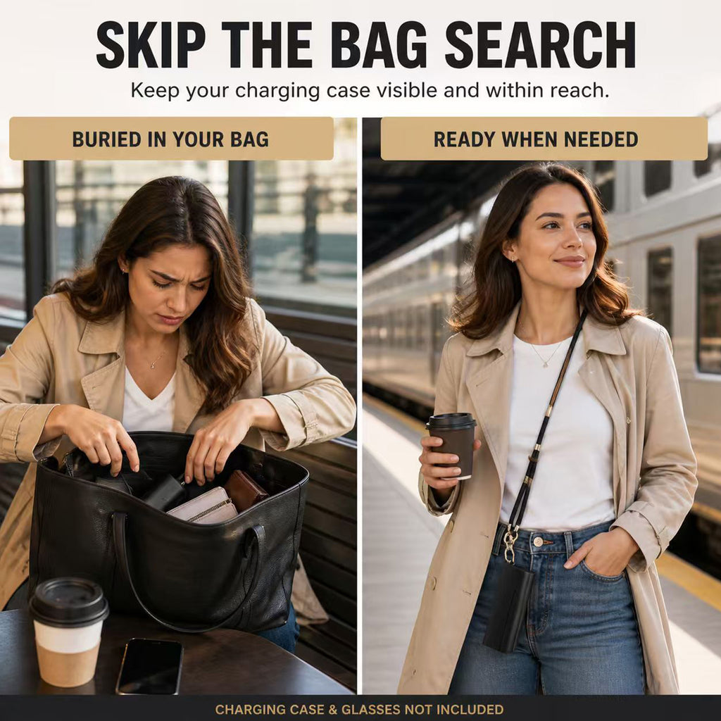 Smart Glasses Charging Case Lanyard for Meta Glasses, Carry Strap Compatible with Meta Glasses Starfire Kylie Edition, Adventurer & Fury cases. Adjustable strap kit with wrist & phone tabs.