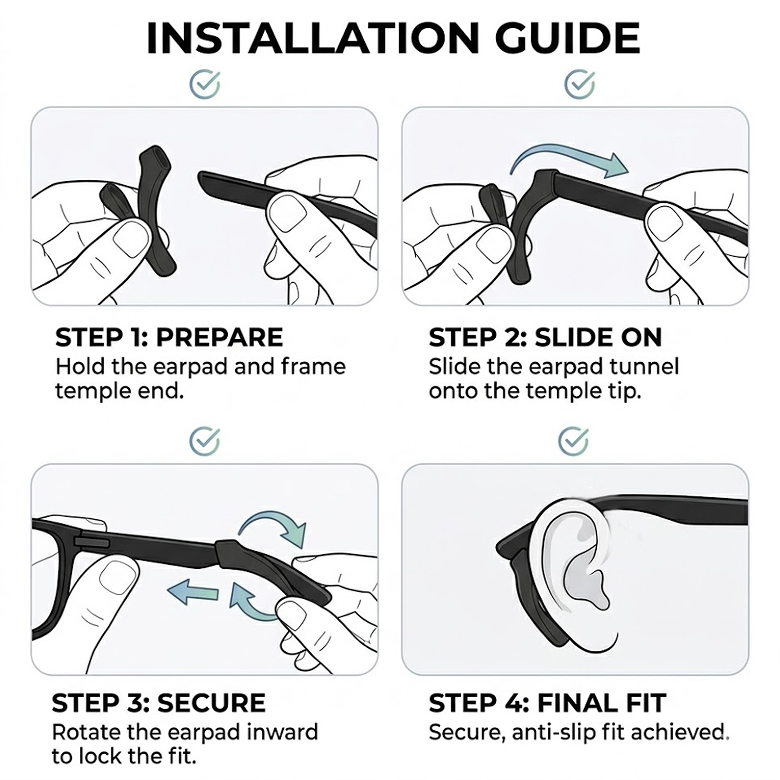 Adjustable Eyeglass Ear Grip Compatible with Oakley Meta HSTN/Vanguard, Ray-Ban Meta Gen 1/Gen 2/Wayfarer/Skyler/Headliner Smart Glasses, Anti-Slip, Soft, Comfortable Silicone Eyeglasses Retainers