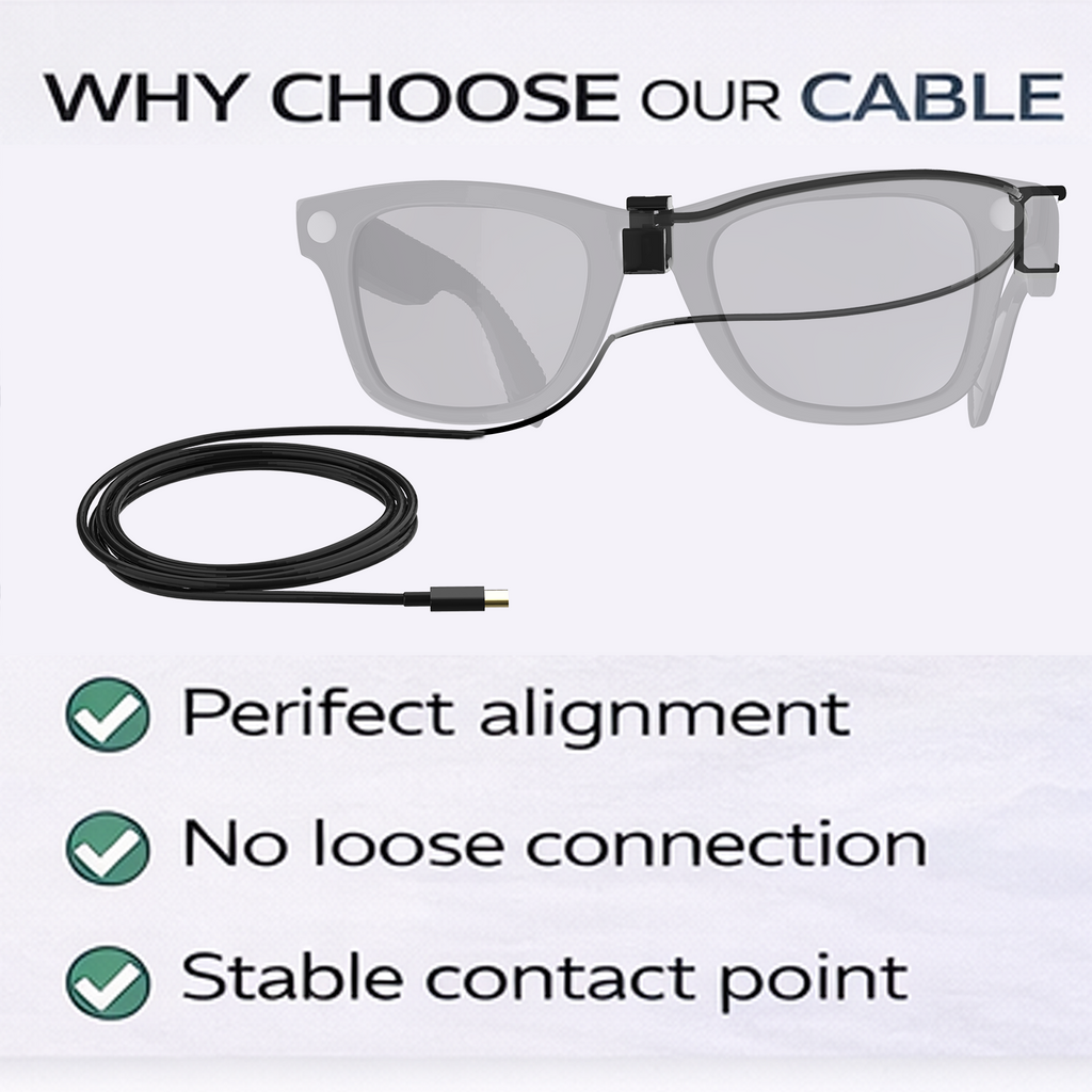JYXEREM Charging Cable for Ray-Ban Meta Wayfarer & Gen 2, 3.9ft Type-C Clip-On Tangle-Free Design, Fast Charge While Wearing, Compatible with Power Bank, Phone, Car, Laptop