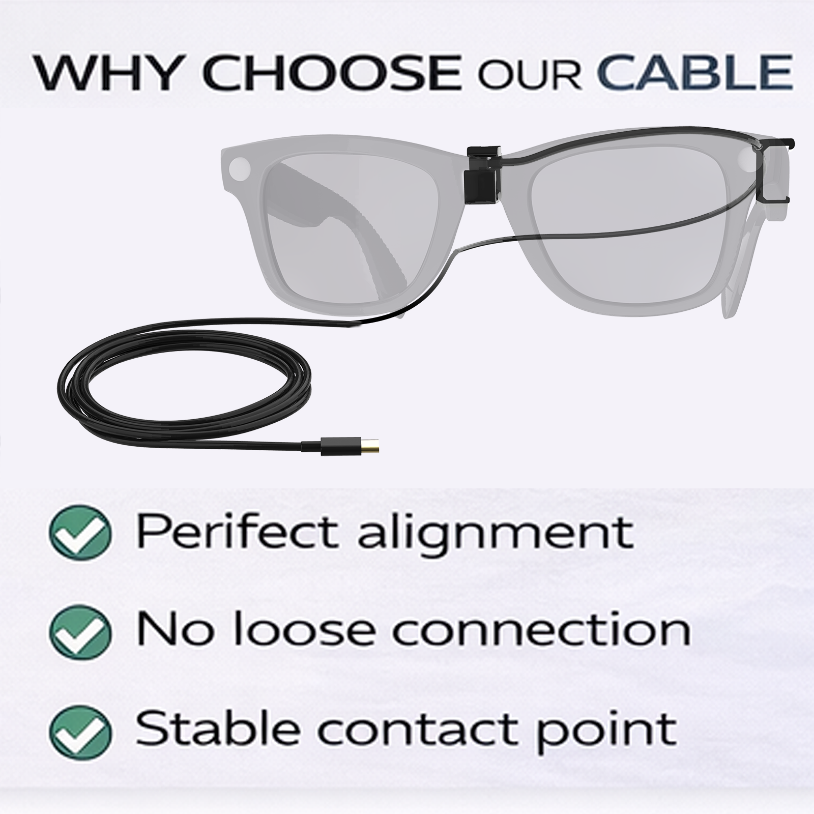JYXEREM Charging Cable for Ray-Ban Meta Wayfarer & Gen 2, 3.9ft Type-C Clip-On Tangle-Free Design, Fast Charge While Wearing, Compatible with Power Bank, Phone, Car, Laptop
